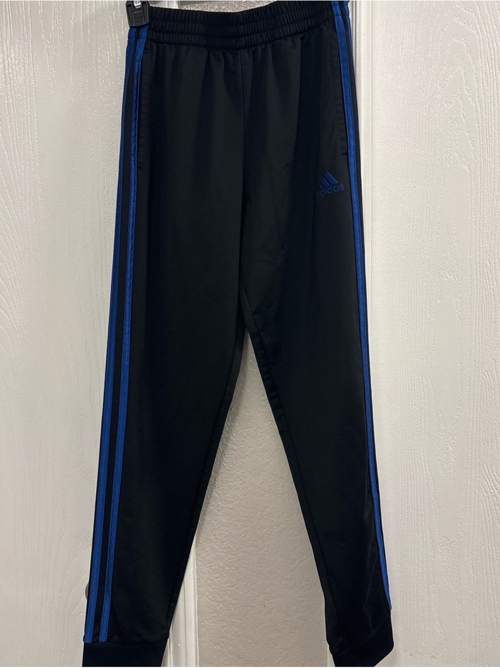 adidas Black Track Pants with Blue Side Stripes